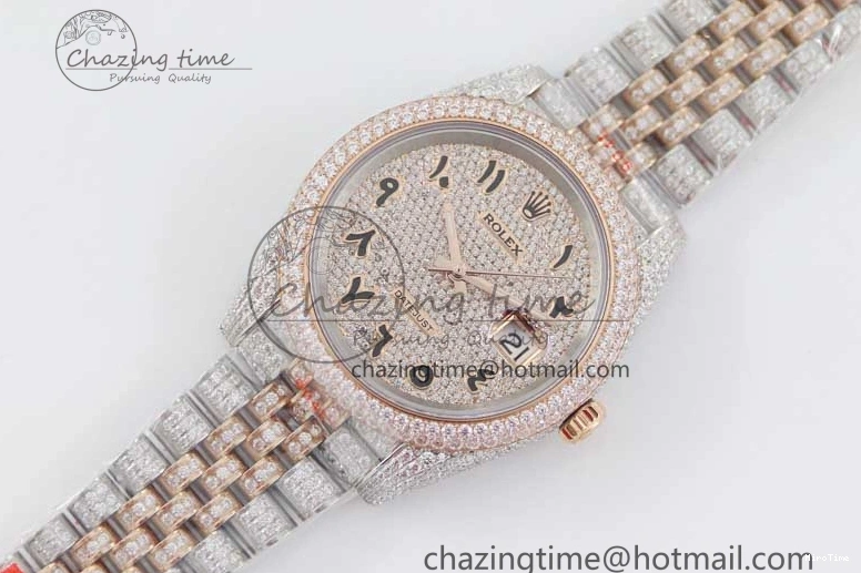 MiroTime 1229 Affordable Datejust 41 SS RG Full Diamonds TWF 1:1 Best Edition Arabic Markers Dial on Jubilee Bracelet A 2385